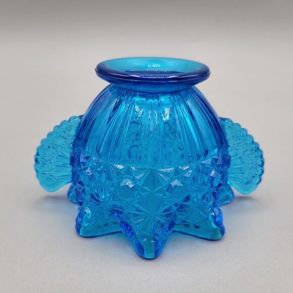 1930s Fenton Daisy and Button Winged Sugar Bowl Blue Art Deco Crimped Top - Picture 7 of 7